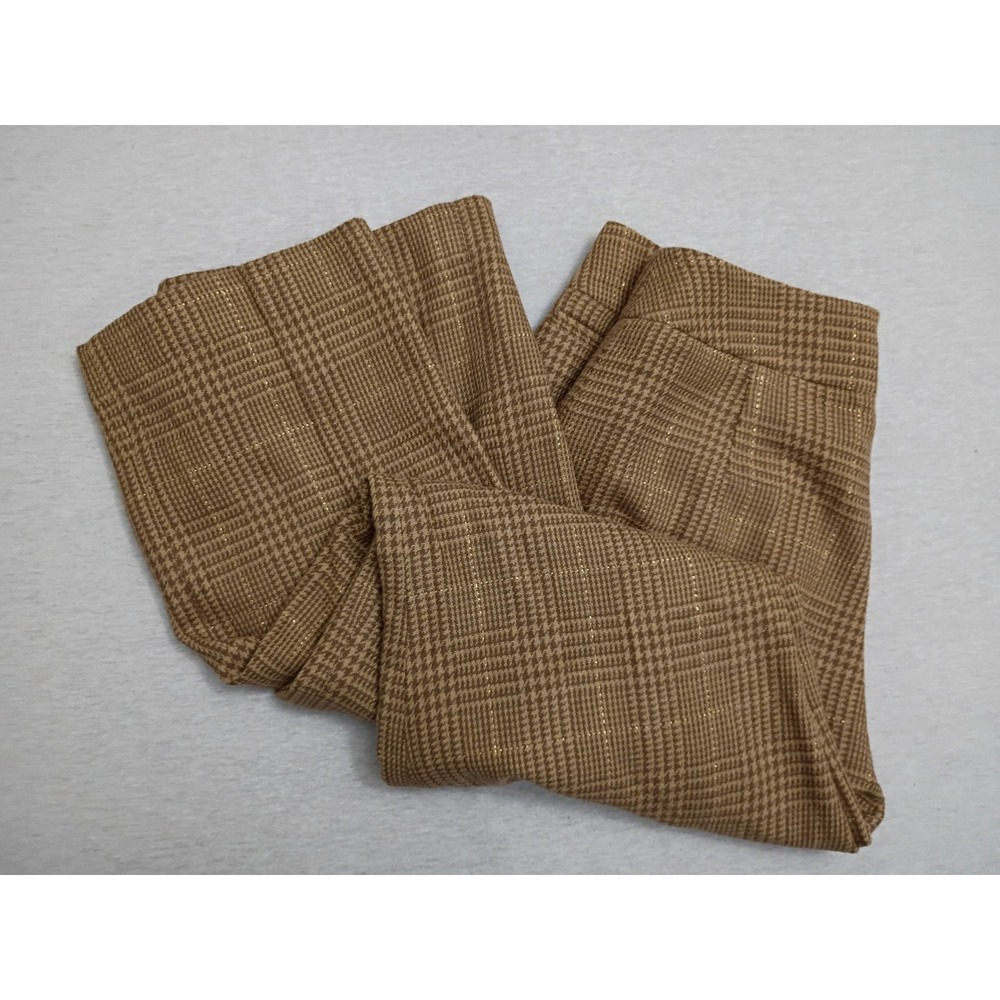 Willi Smith Made in Italy Brown Plaid Gold Metallic Wool Blend Pants Size 8